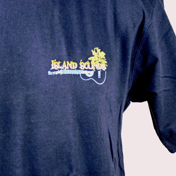 Men's T Shirt Island Sounds Graphic Tropical Print Short Sleeve New Navy Blue - Picture 5 of 5